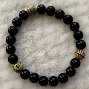 Black Tourmaline and Yellow Malachite Crystal Gem Bracelet 2”